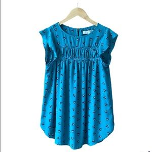 LOFT FLORAL SMOCKED FLUTTER SLEEVE TOP BLOUSE SMALL